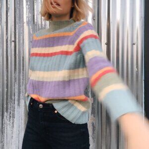 Vintage Mock Neck Pastel Striped Sweater